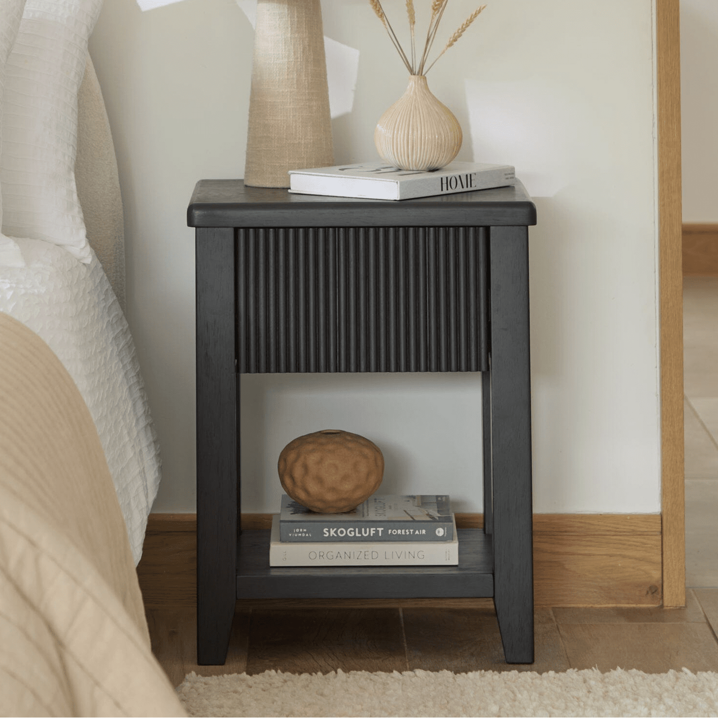 Raleigh Black 1 Drawer Bedside Table
