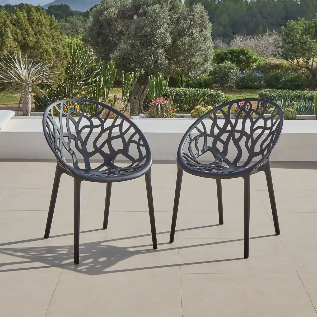 Raquel Black Plastic Garden Chairs - Set of 2 - Laura James