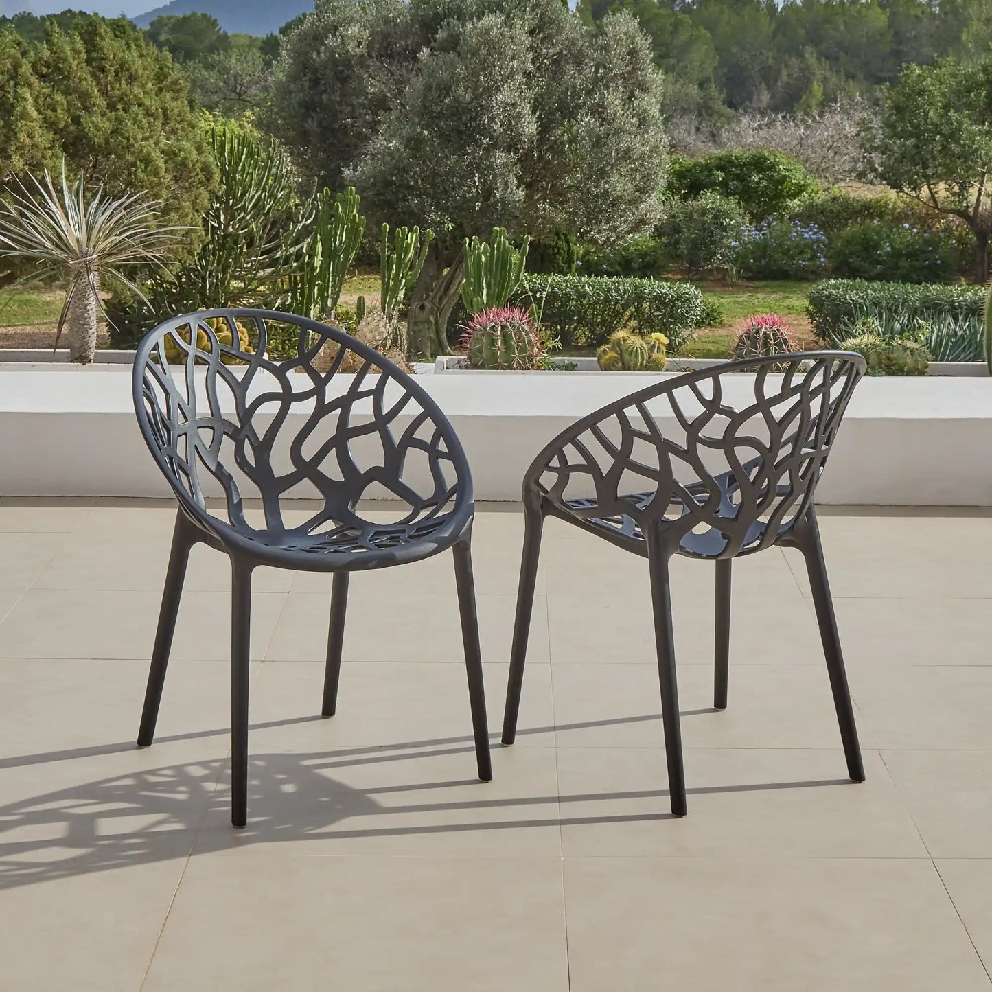 Raquel Black Plastic Garden Chairs - Set of 2 - Laura James