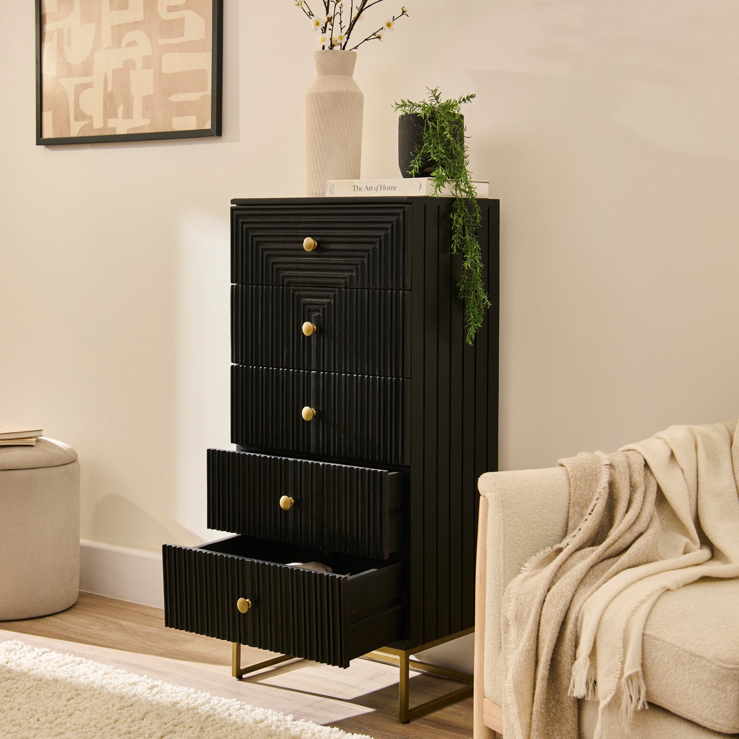 Rayna 5 Drawer Tallboy - Jet Black - Laura James