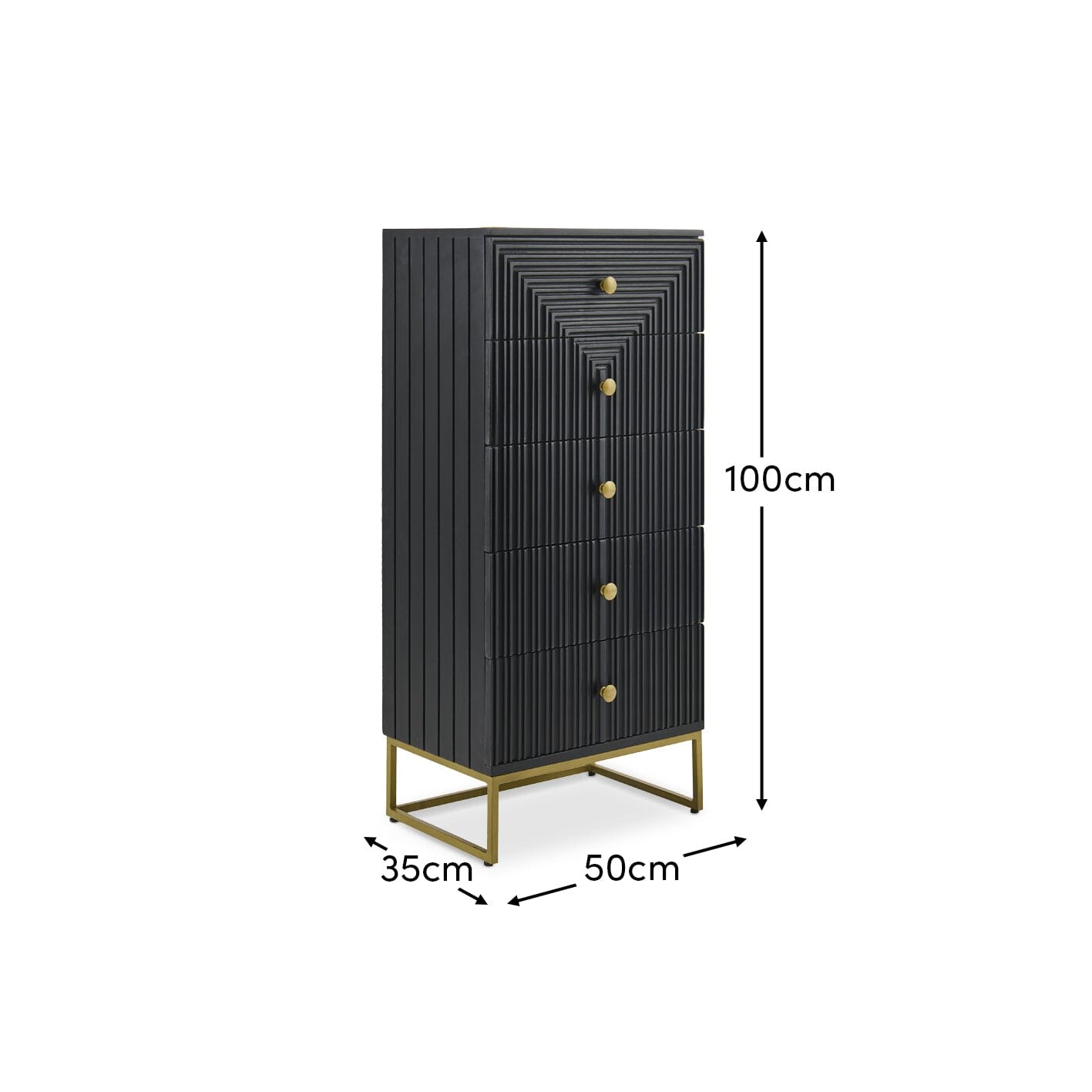 Rayna 5 Drawer Tallboy - Jet Black - Laura James