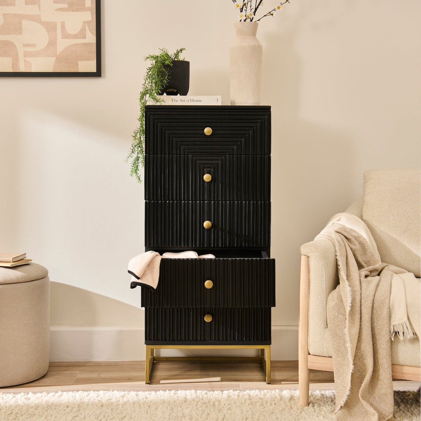 Rayna 5 Drawer Tallboy - Jet Black - Laura James