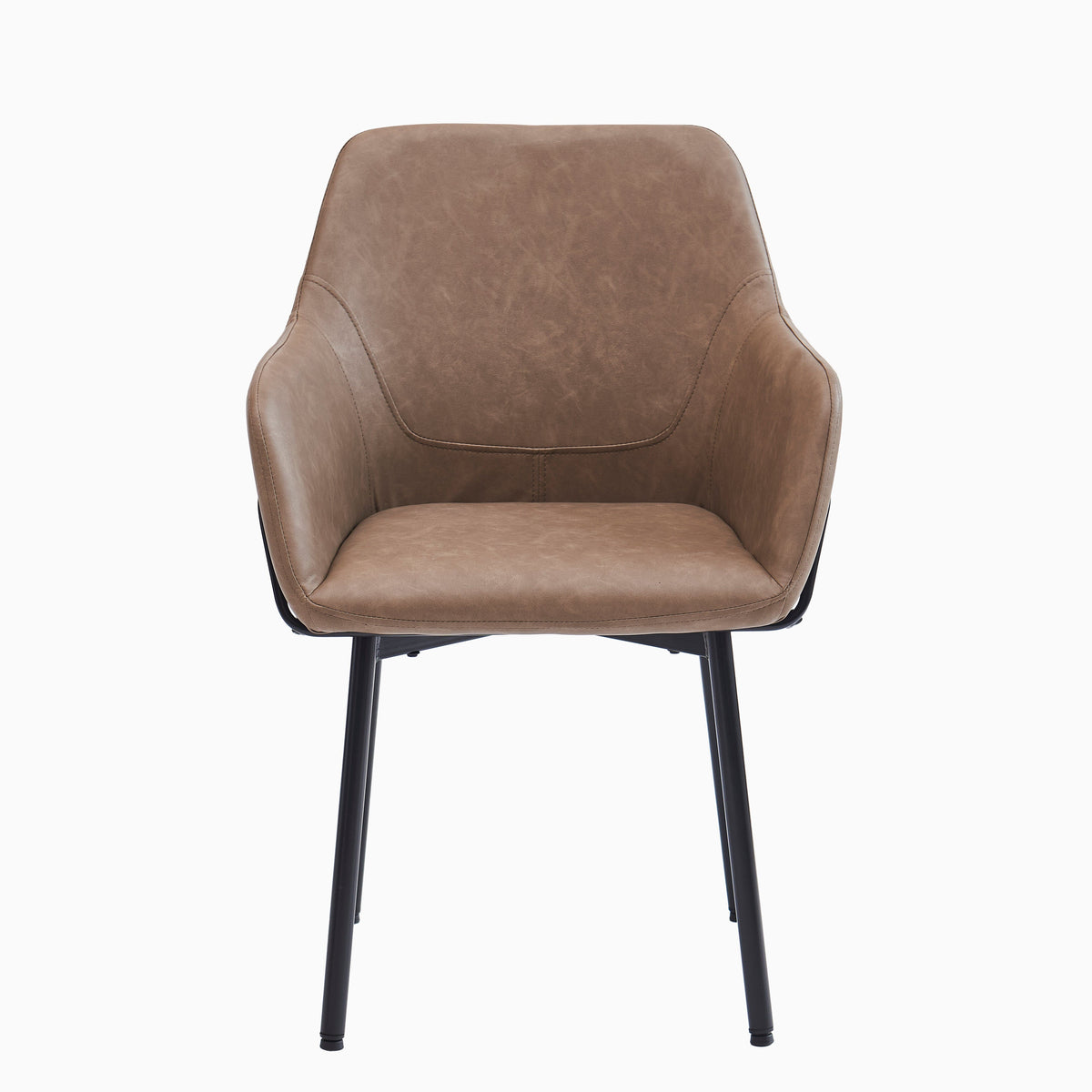 Reagan Vegan Leather Carver Chairs - Set of 2 - Almond Brown - Laura James