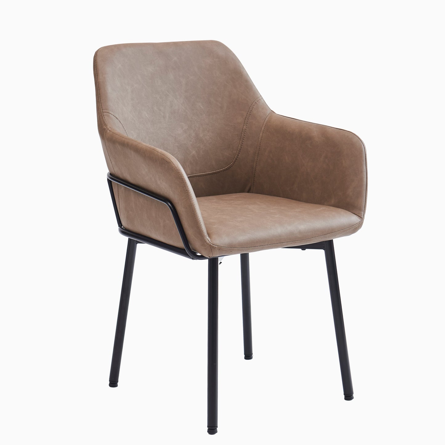 Reagan Vegan Leather Carver Chairs - Set of 2 - Almond Brown - Laura James