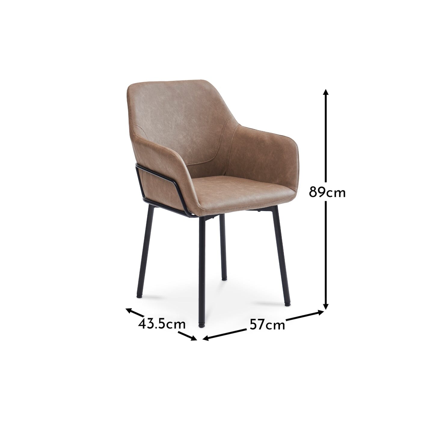 Reagan Vegan Leather Carver Chairs - Set of 2 - Almond Brown - Laura James