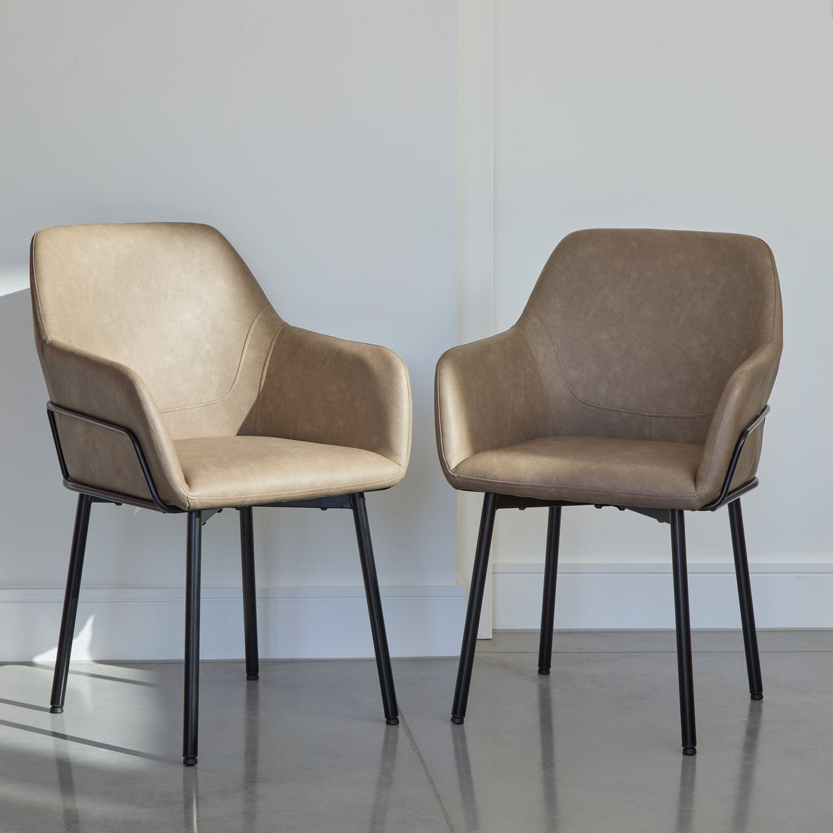 Reagan Vegan Leather Carver Chairs - Set of 2 - Almond Brown - Laura James