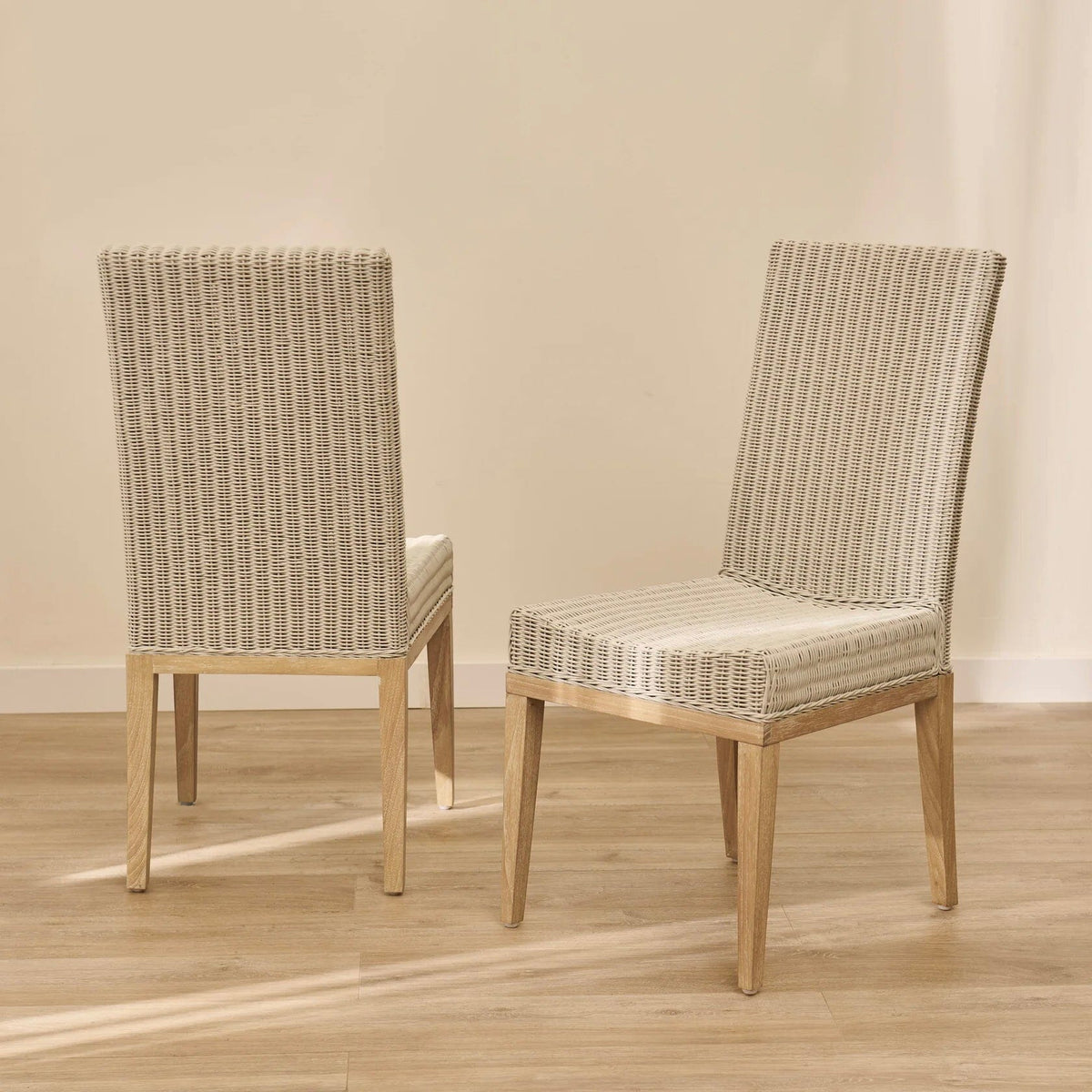 Reid Linen Grey Dining Chairs - Set of 2 - Whitewash Mindi Wood Legs - Laura James