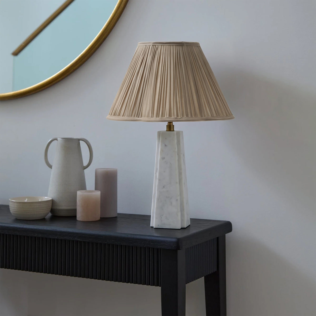 Reine 35.5cm Marble Table Lamp Base - White Marble - Laura James