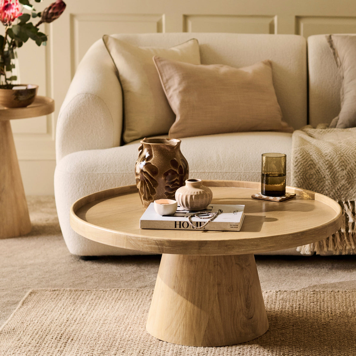 Rhiannon 75cm Round Coffee Table - Whitewash Oak - Laura James
