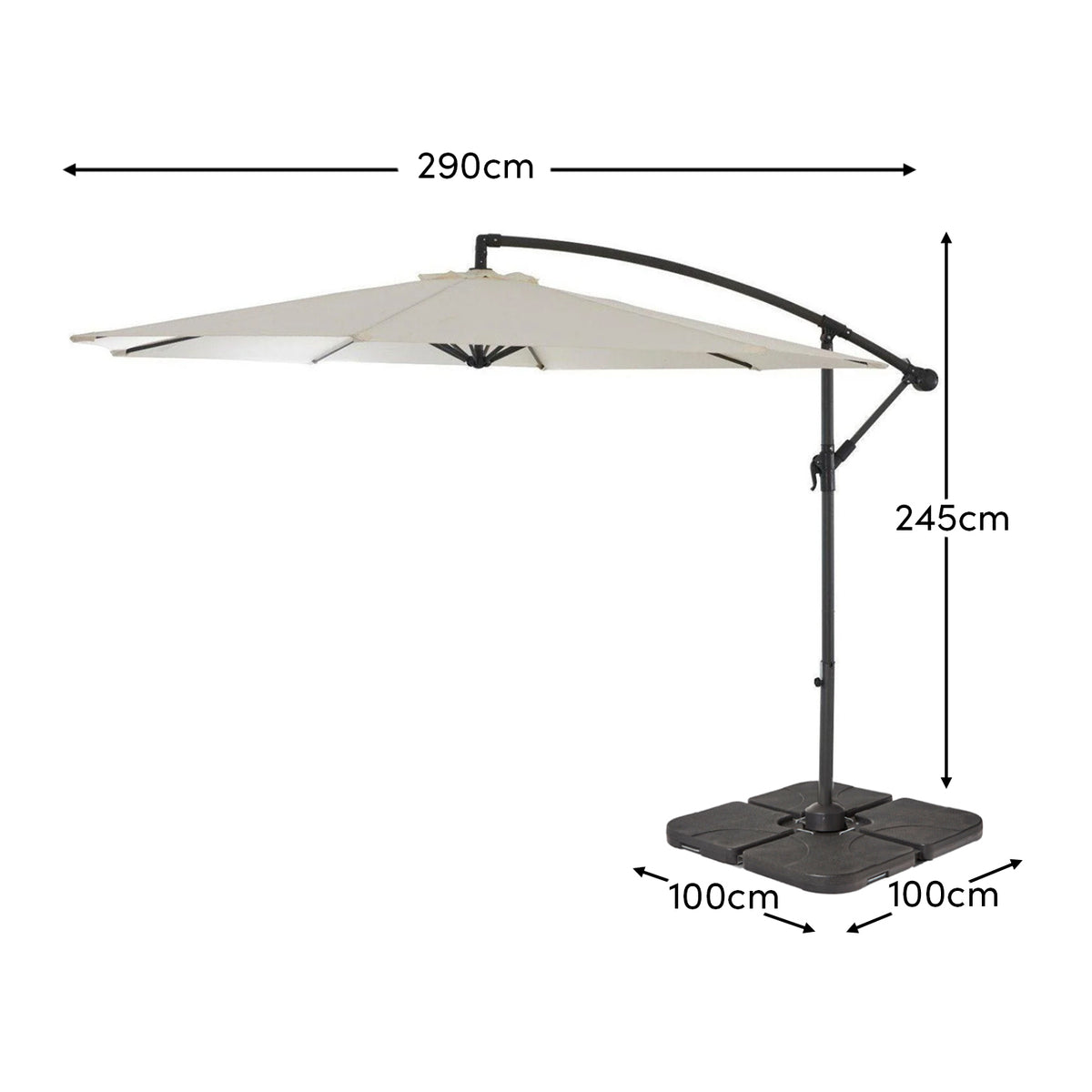 Outlet - Cream Lean Over Parasol - 2.9m Round with Quartered Black Base