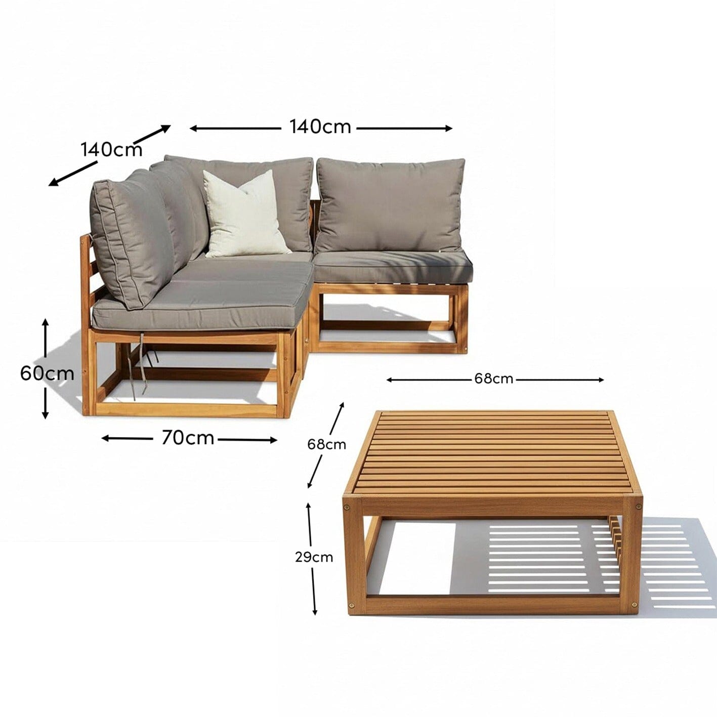 Rowan- Grey 3 Seater Wooden Corner Sofa Set - Laura James