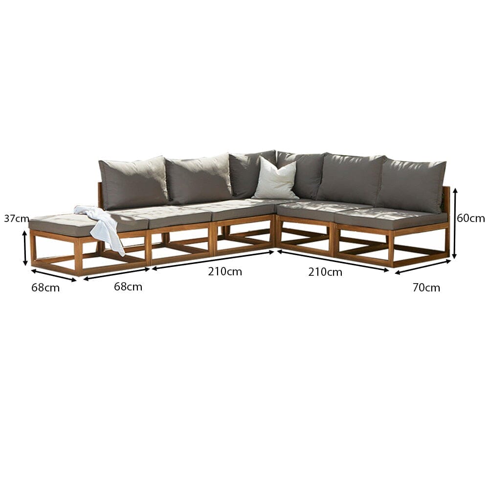 Rowan 6 Seater Wooden Garden Chaise Corner Sofa Set - Grey