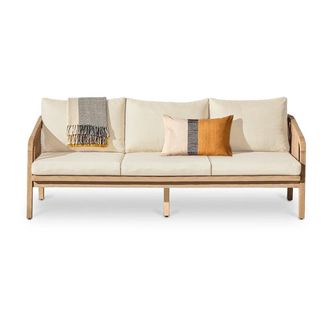 Shiro 3 Seater Whitewash Sofa Set with Shiro Occasional Armchairs and Rectangular Coffee Table - Laura James