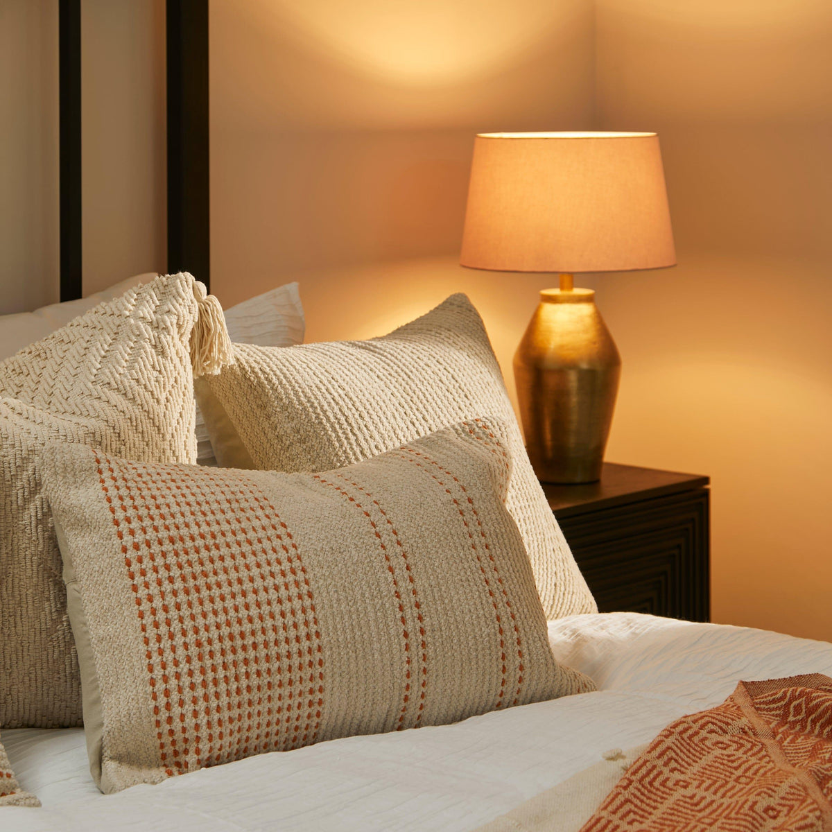 Elberton 55x35cm Cotton Striped Cushion Cover - Burnt Orange