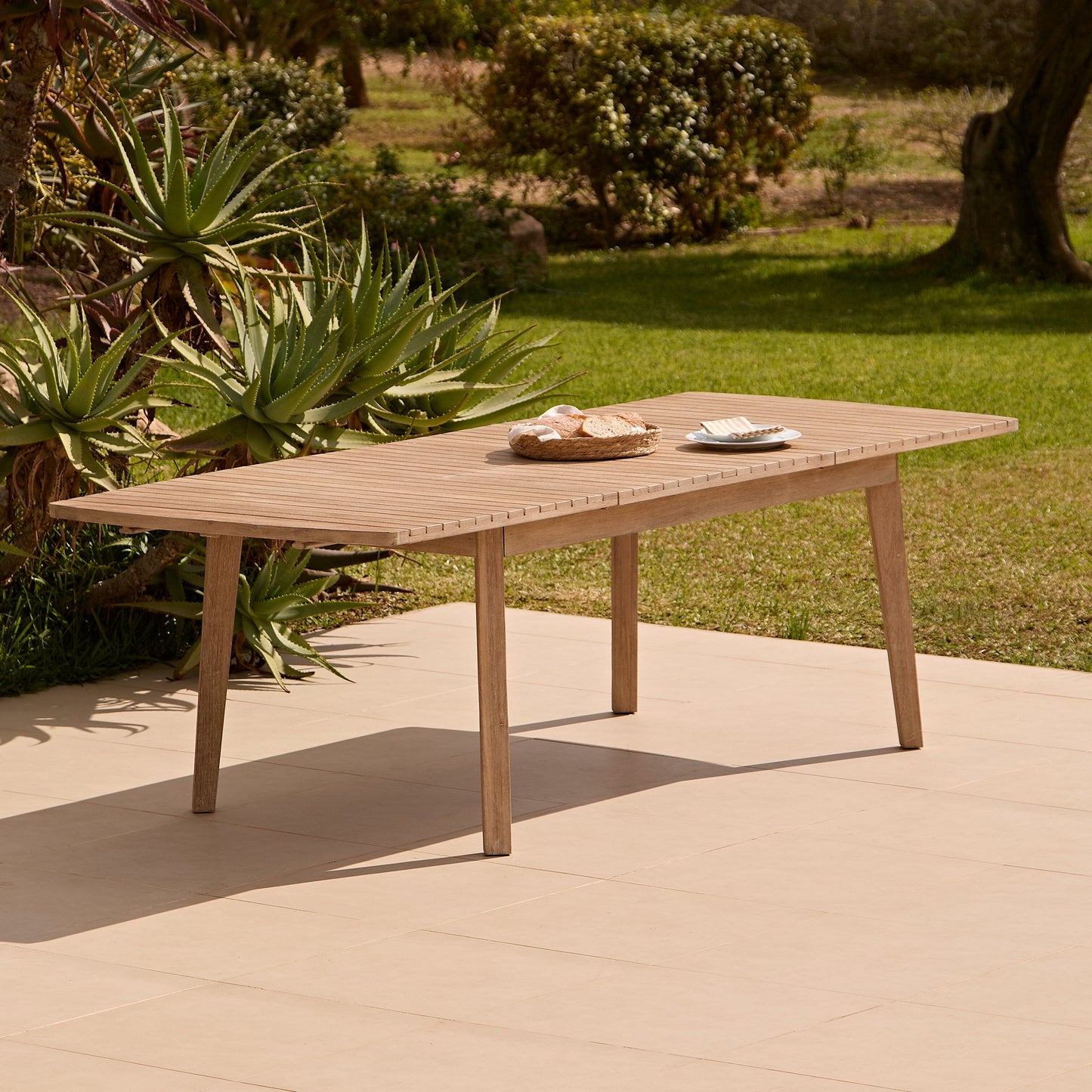 Saffron 8 Seater Extending Garden Dining Table - Brushed Light Acacia - Laura James