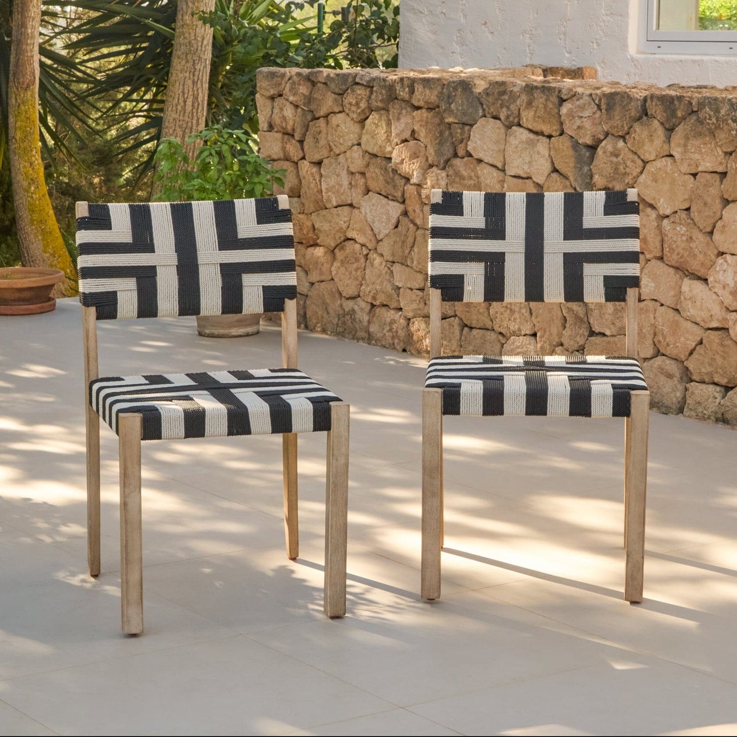 Saffron Brushed Light Acacia Garden Chair - Set of 2 - Beige/Black Laura James