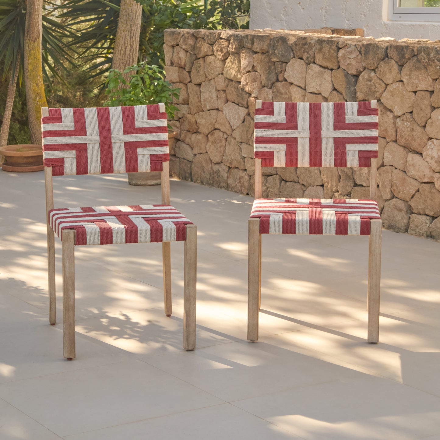 Saffron Brushed Light Acacia Garden Chair - Set of 2 - Beige/Paprika - Laura James