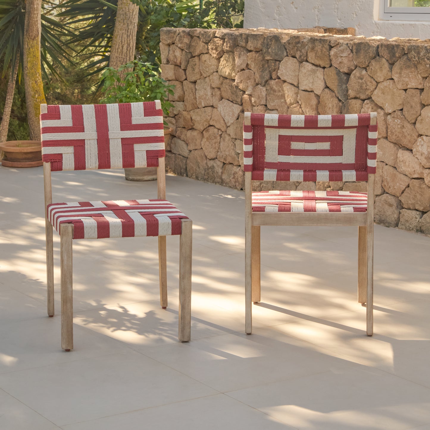 Saffron Brushed Light Acacia Garden Chair - Set of 2 - Beige/Paprika