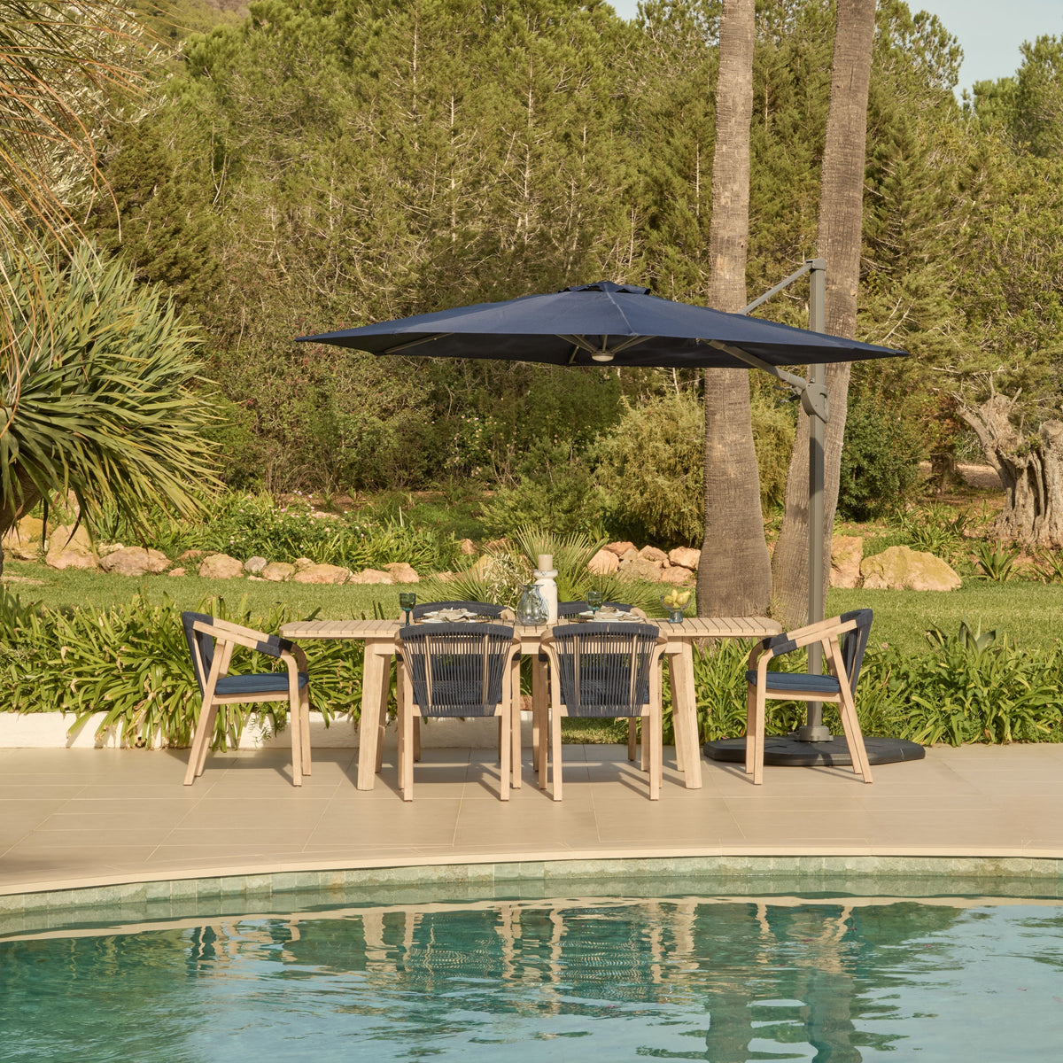 Fira Dark Blue Parasol - 2.5m Square Cantilever - Laura James