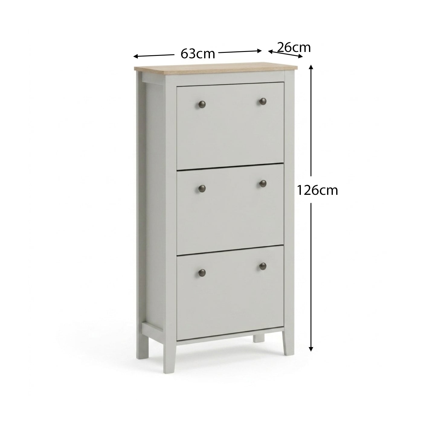 Sandhurst 60cm Three Door Shoe Cabinet - Snow White with Coastal Oak Top - Laura James