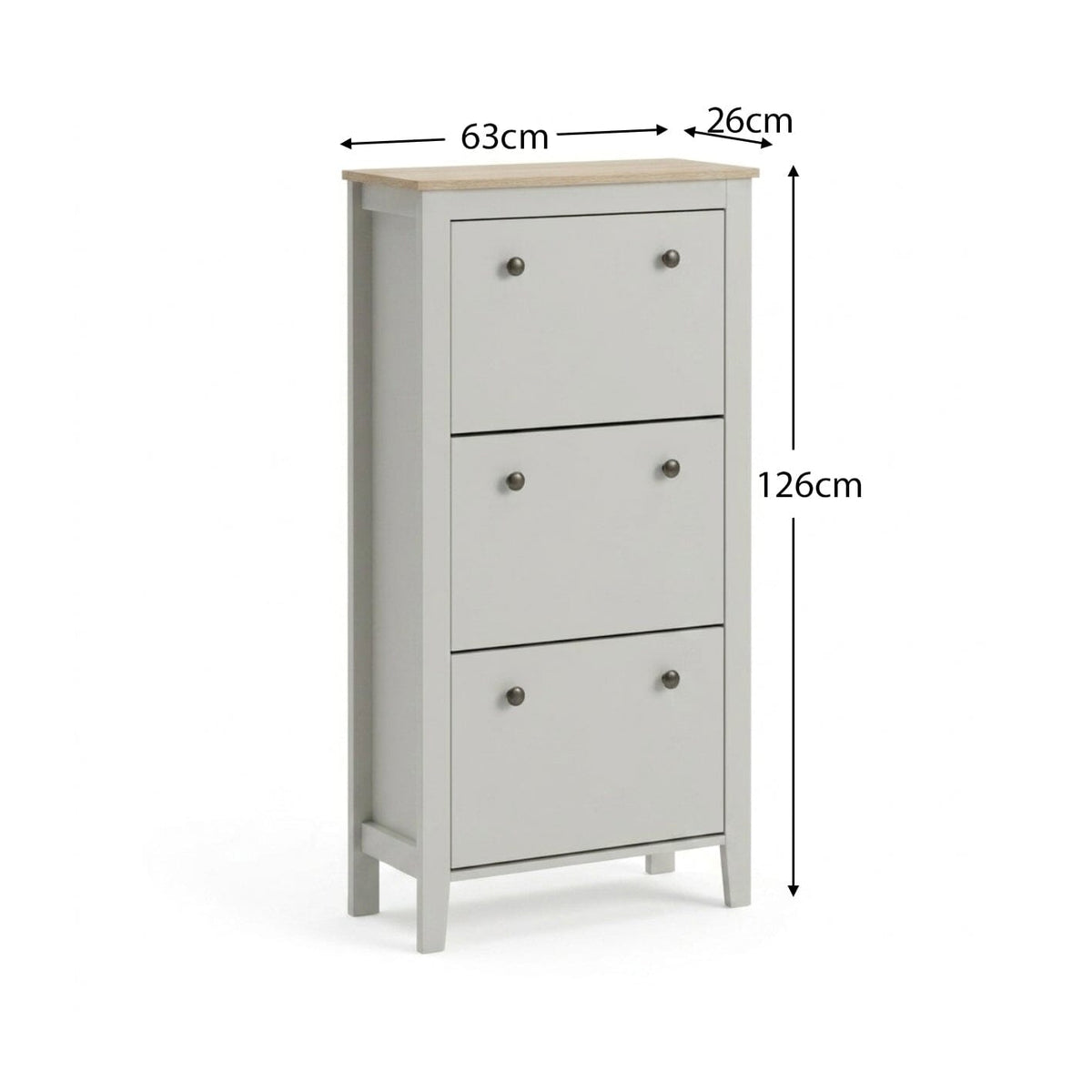 Sandhurst 60cm Three Door Shoe Cabinet - Snow White with Coastal Oak Top - Laura James