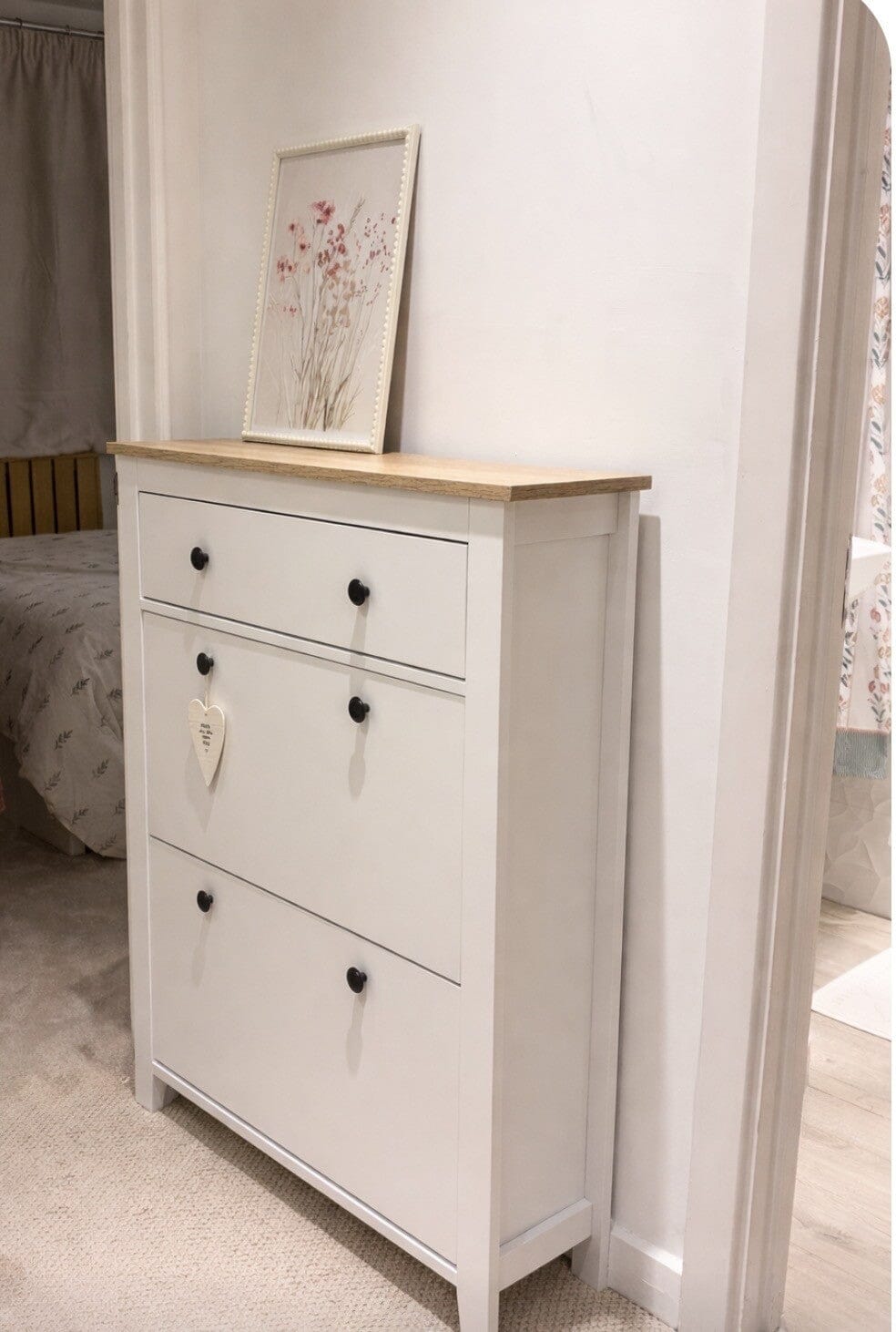 Sandhurst Shoe Cabinet - 3 Door - White & Oak Effect