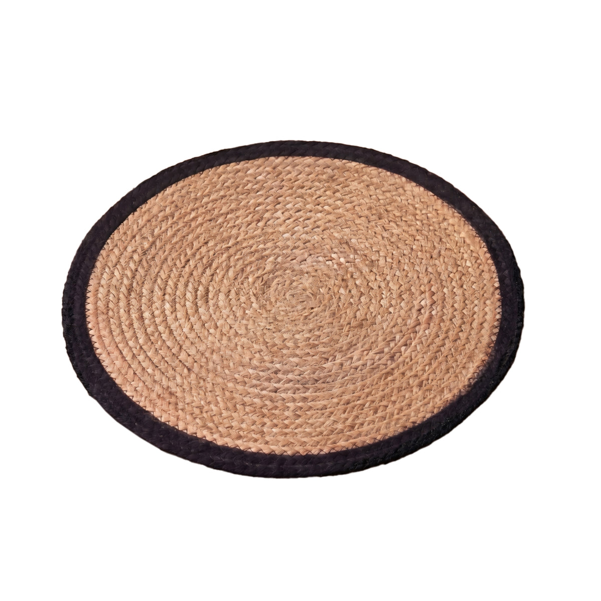 Satara 35cm Round Jute Placemats - Set of 4 - Whitewash with Black Border