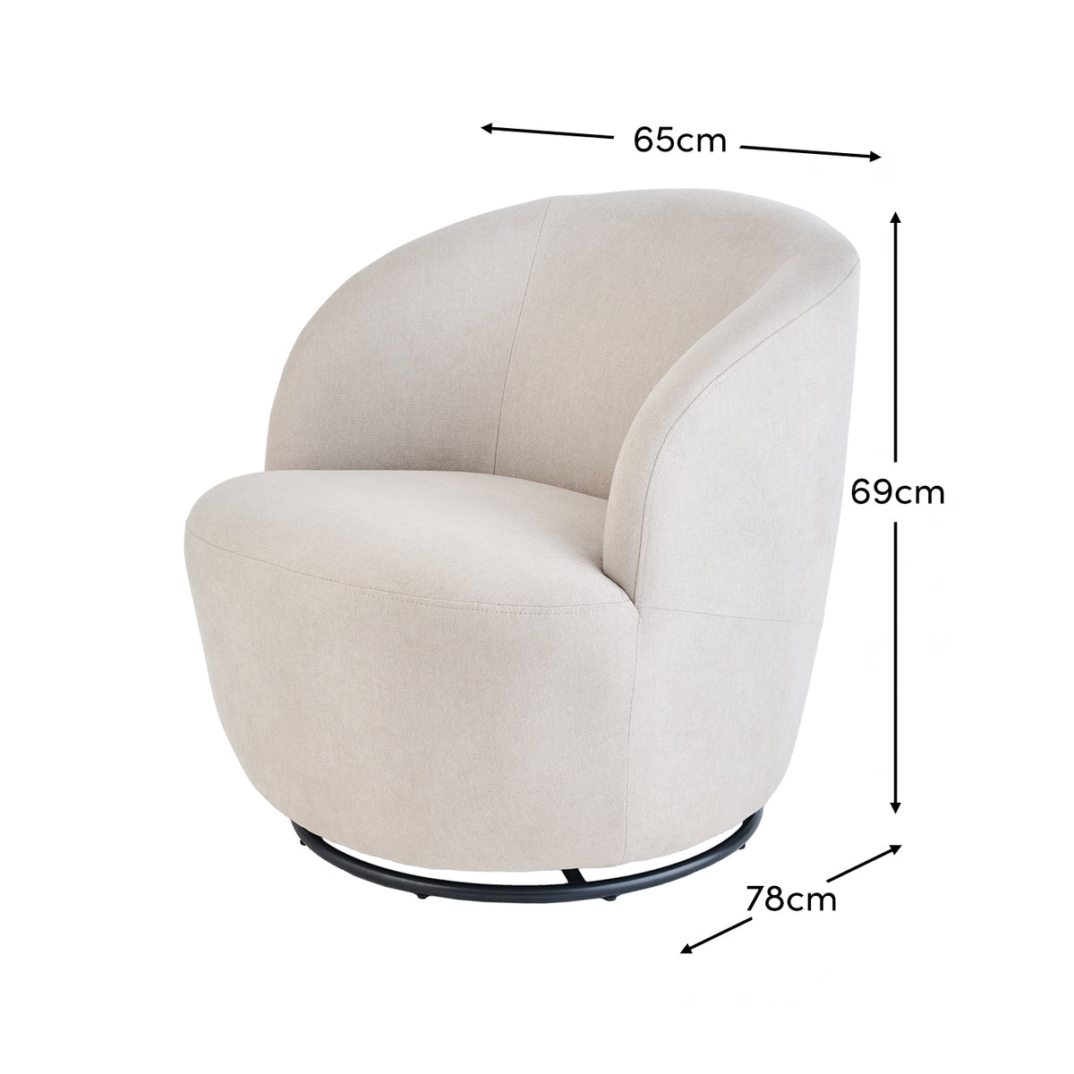 Sawyer 68cm Swivel Armchair - Soft Beige - Laura James