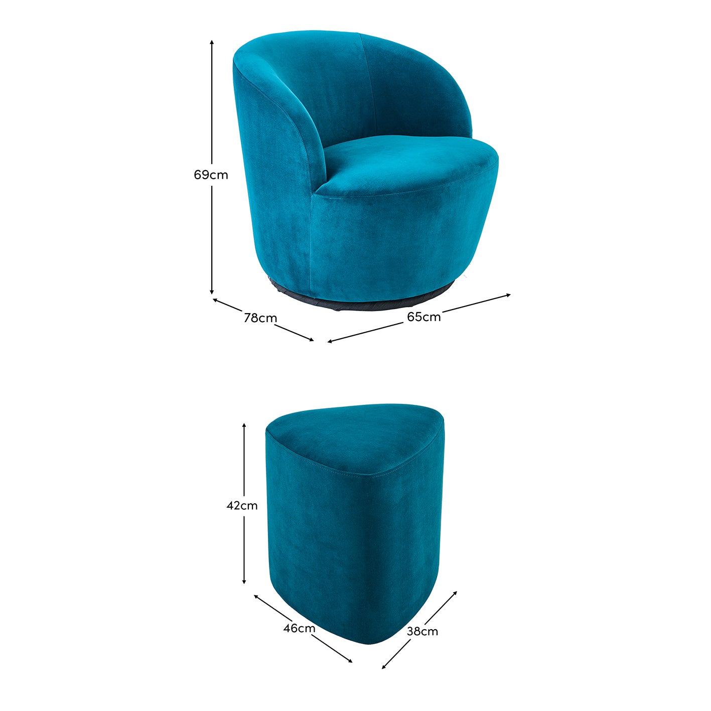Sawyer 68cm Swivel Armchair & Alder 45cm Footstool - Deep Teal - Laura James