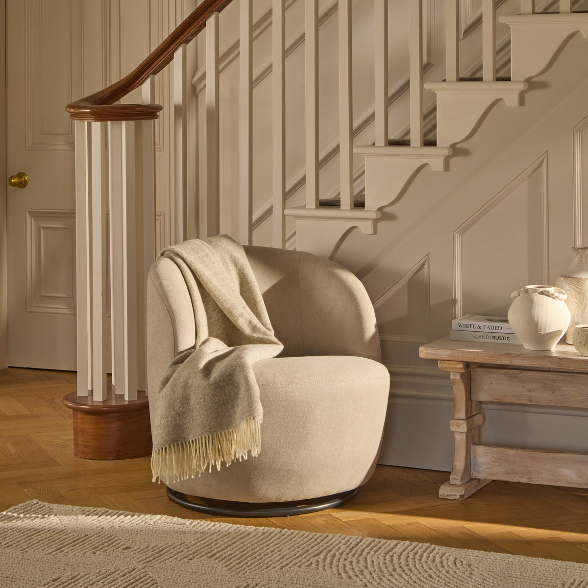 Sawyer 68cm Swivel Armchair - Soft Beige - Laura James