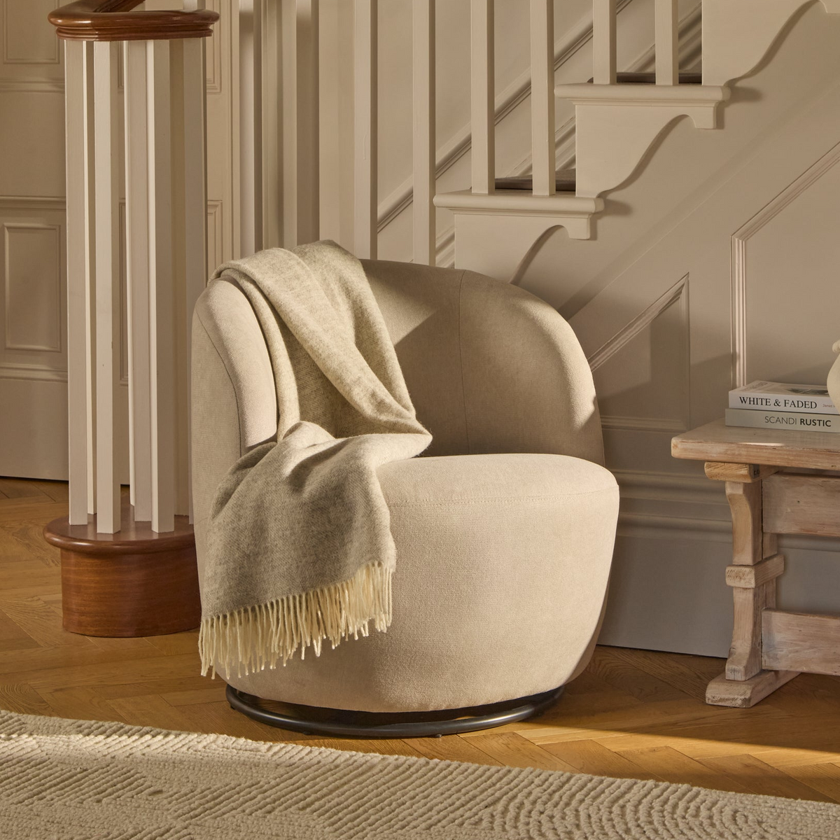 Sawyer 68cm Swivel Armchair - Soft Beige - Laura James