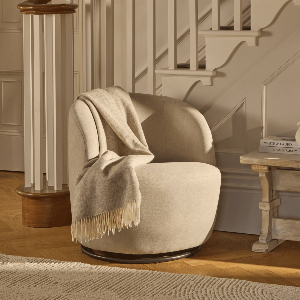 Sawyer 68cm Swivel Armchair - Soft Beige - Laura James