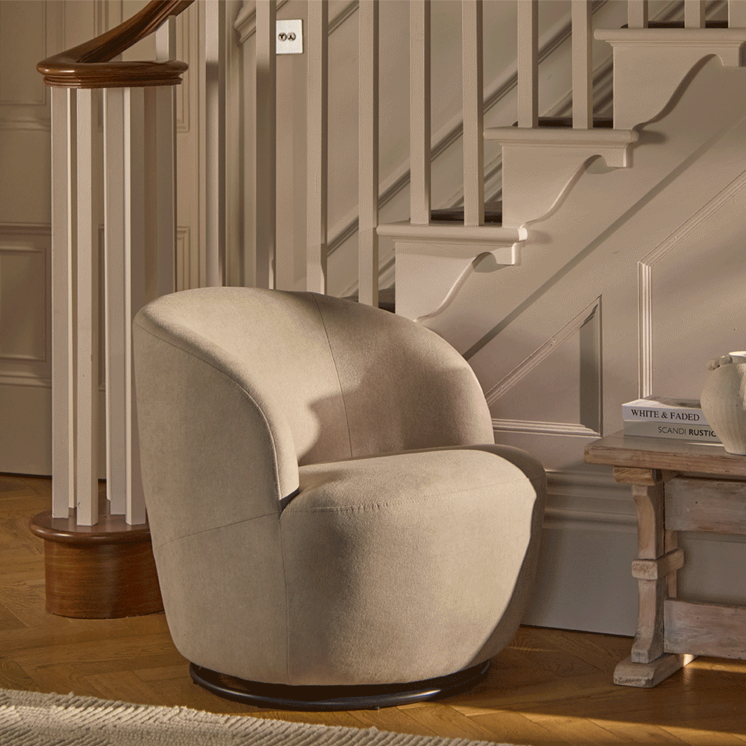 Sawyer 68cm Swivel Armchair - Soft Beige - Laura James