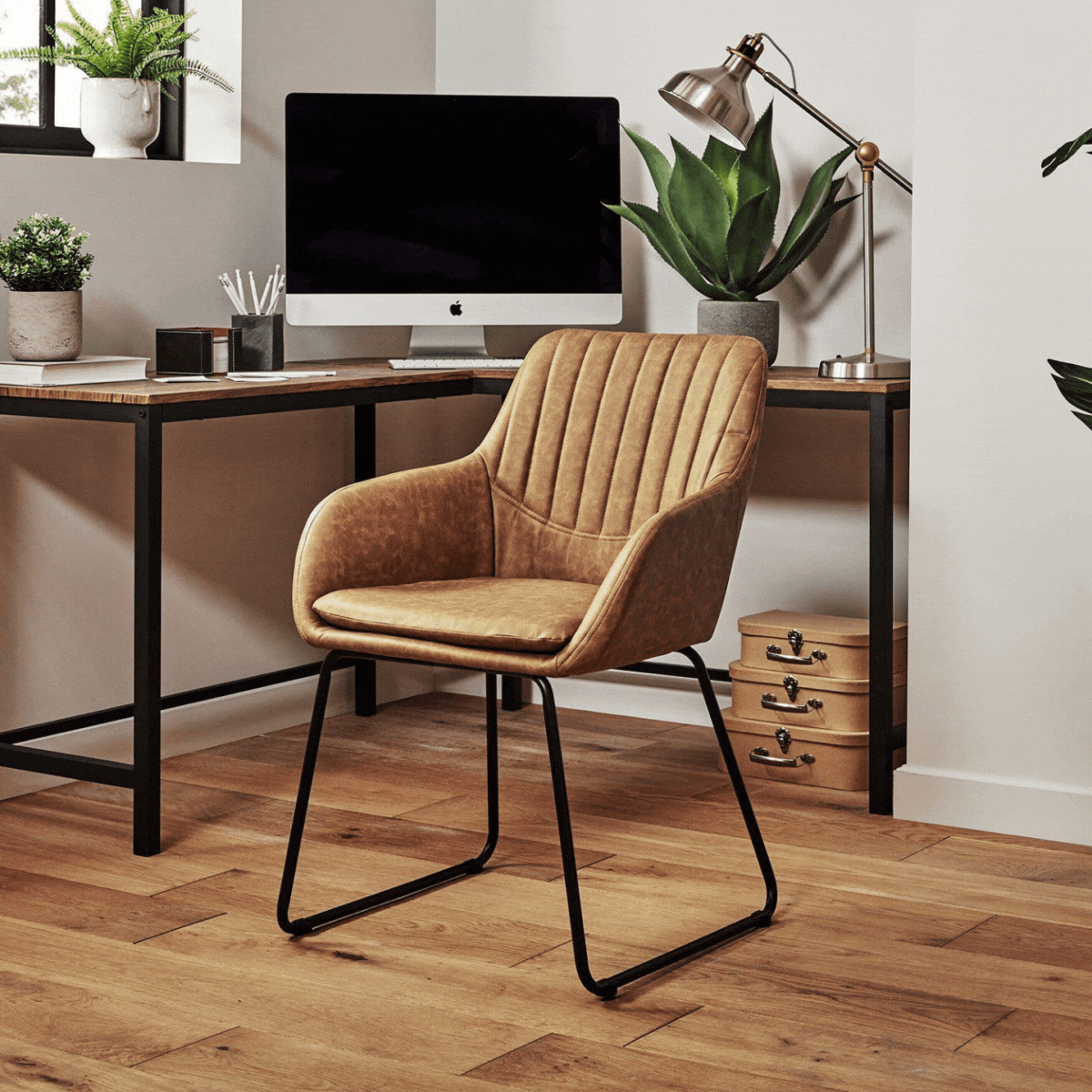 Sheffield Office Faux Leather Chair - Tan with Black Legs - Laura James