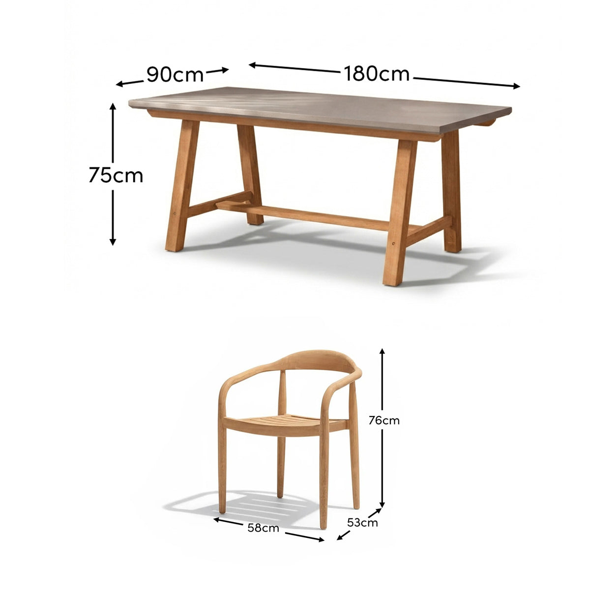 Shiro 180cm Pale Grey Concrete Dining Table Set - 6 Seater - Sasha Brushed Light Acacia Dining Chairs - Laura James