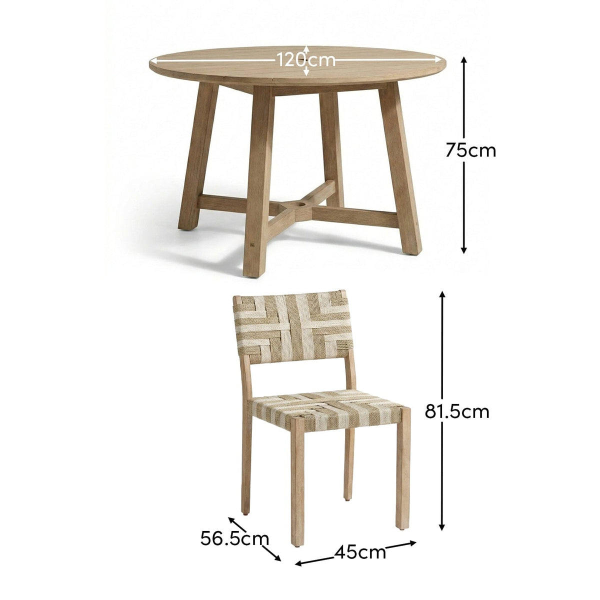 Shiro 4 Seater Round Wooden Garden Dining Set with Saffron Natural/Beige Dining Chairs - Laura James