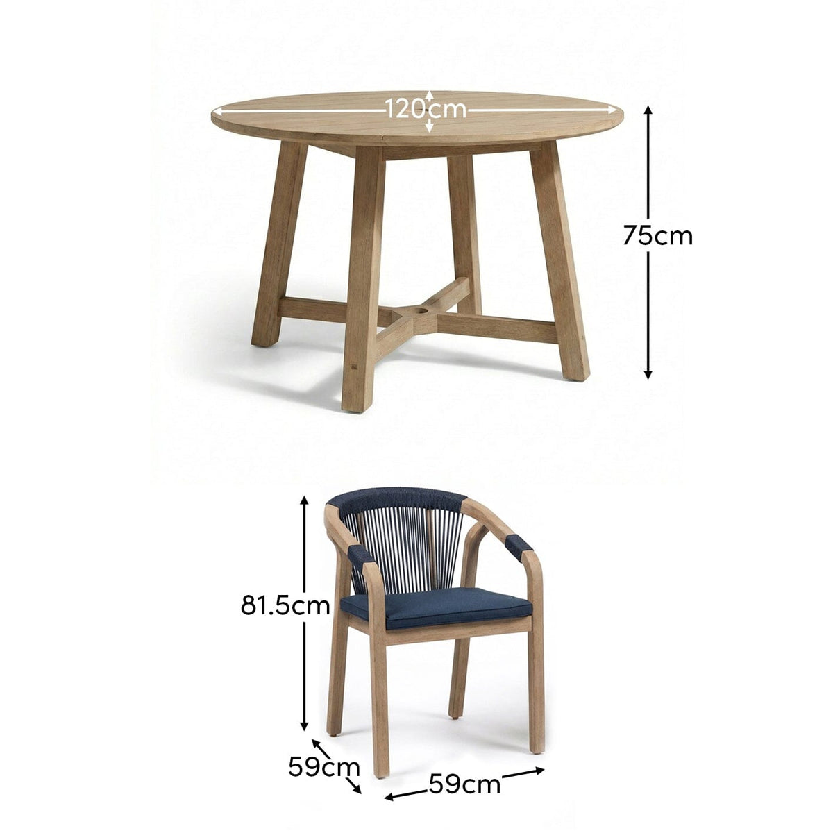 Shiro Navy Rope Wooden Garden Chairs - Set of 2 - Laura James