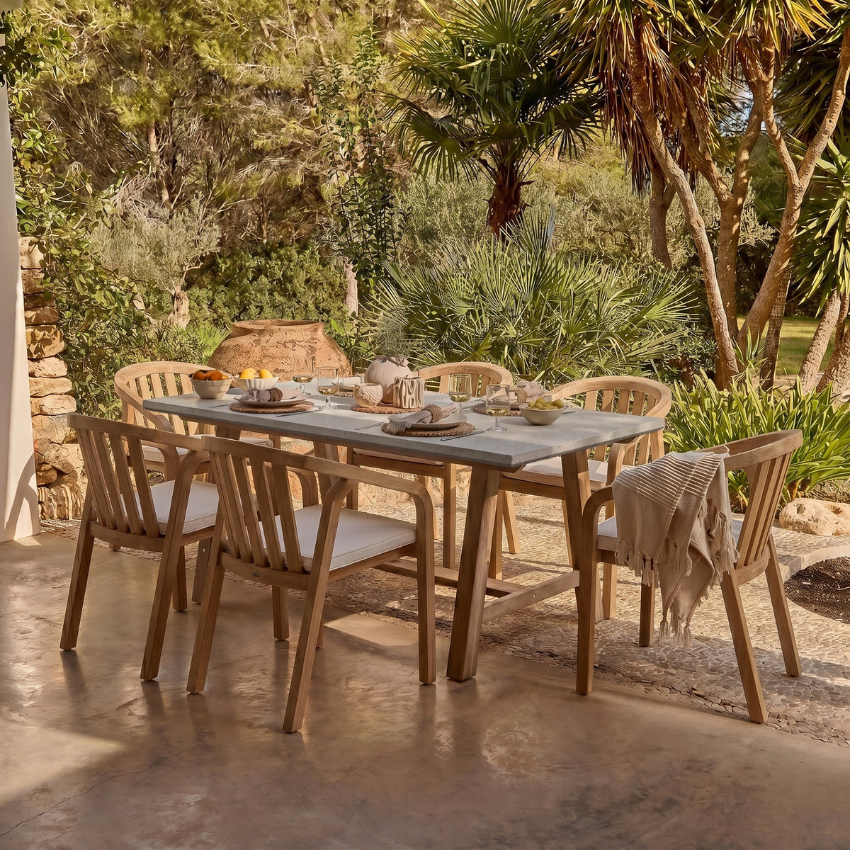Shiro Pale Grey Concrete Dining Table Set - 6 Seater - Shiro Dining Chairs