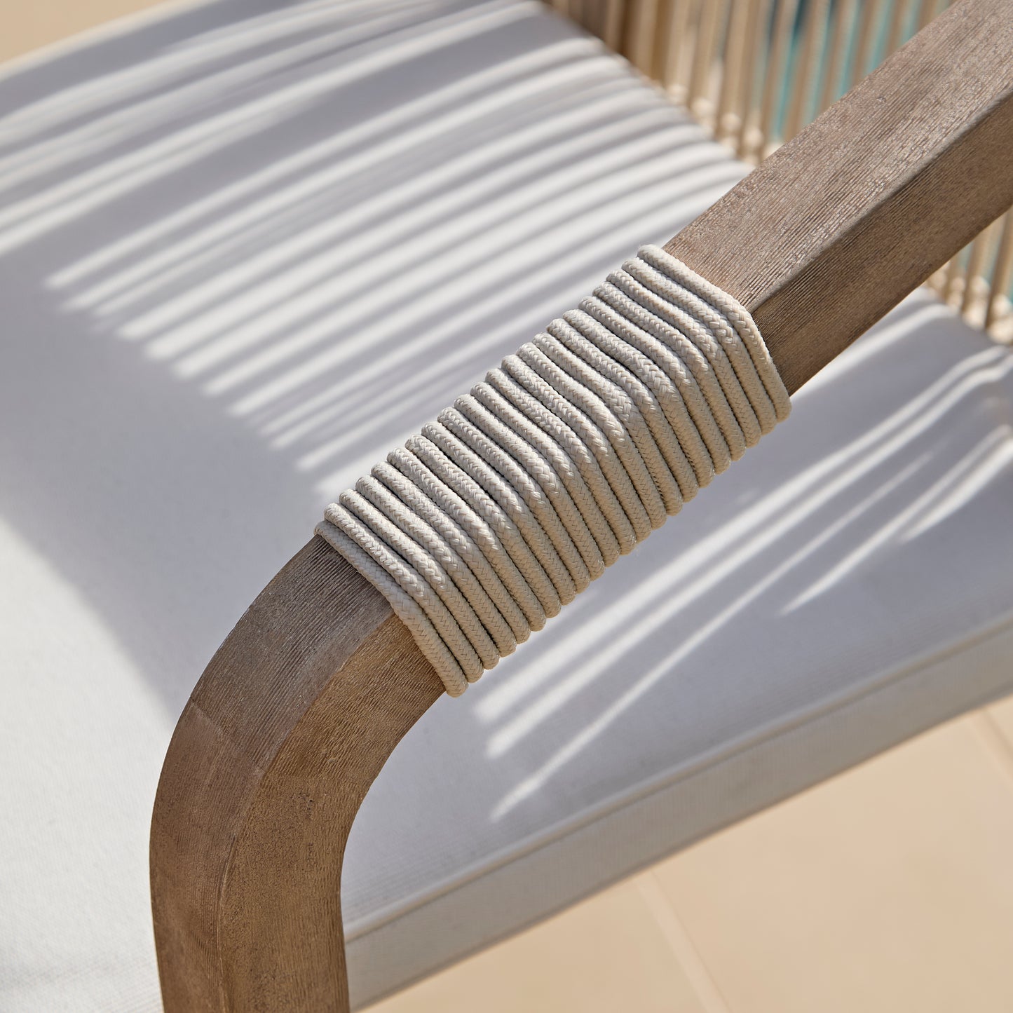 Shiro 4 Seater Round Wooden Garden Dining Set with Shiro Beige Rope Dining Chairs - 120cm - Laura James