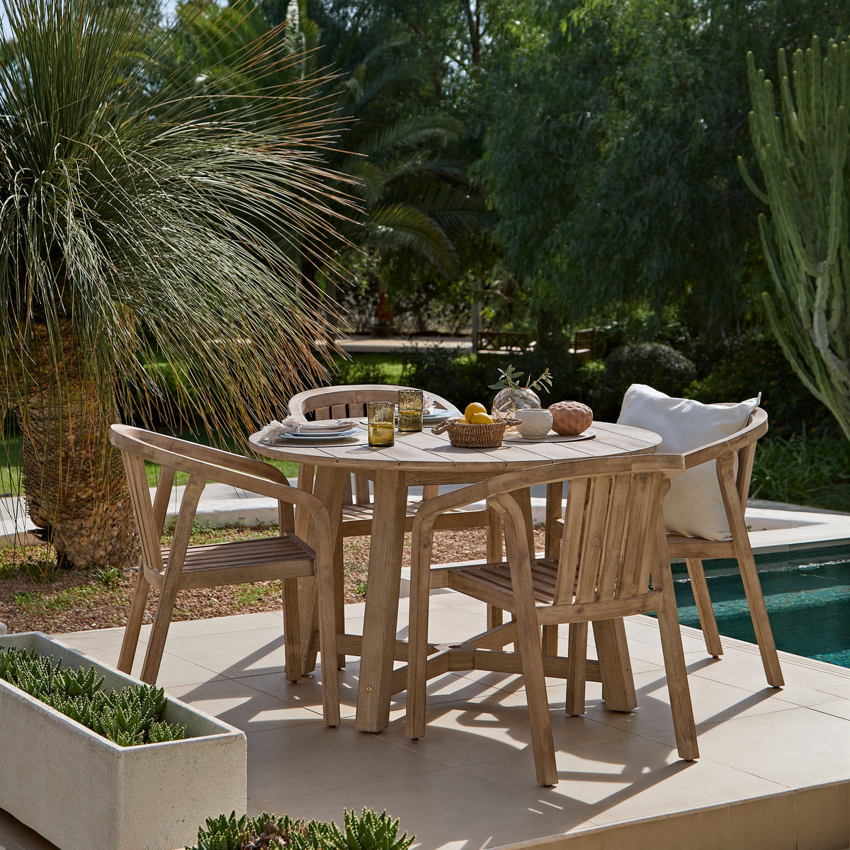 Shiro 4 Seater Round Wooden Garden Dining Set with Shiro Dining Chairs - 120cm - Laura James