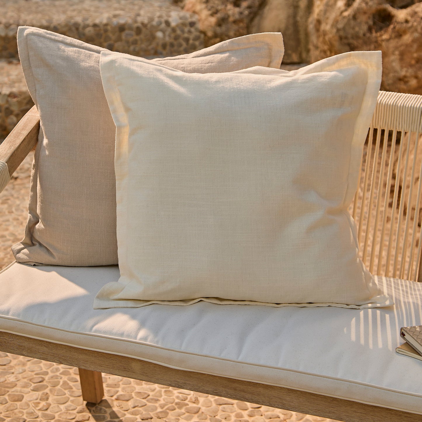 Shiro Wooden Garden Bench - Beige Rope - Laura James