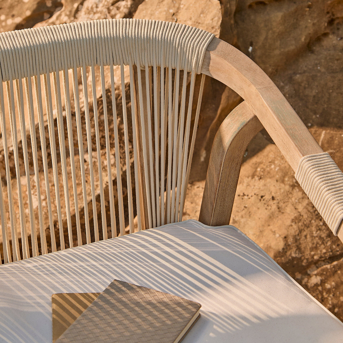 Shiro Wooden Garden Bench - Beige Rope - Laura James