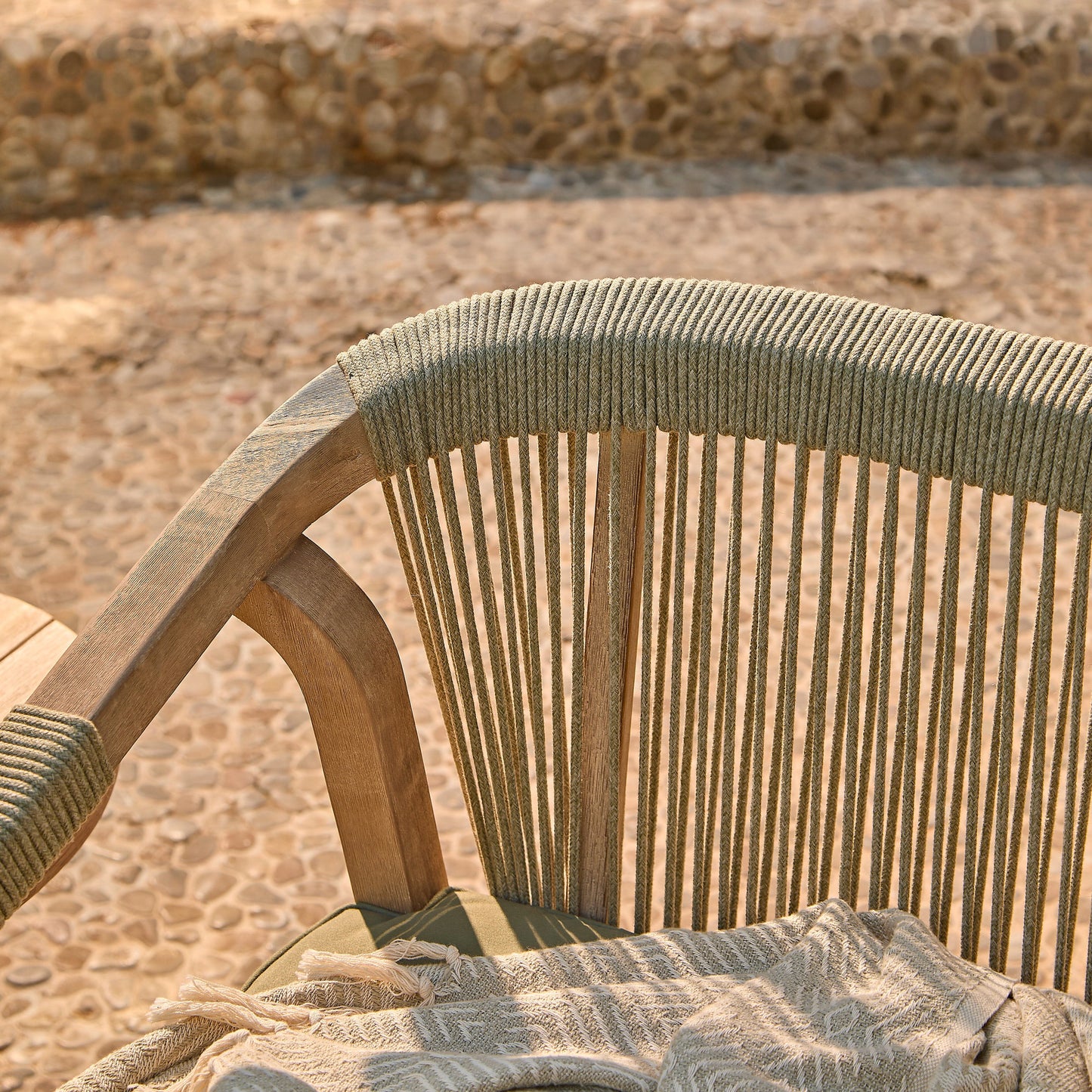 Shiro Wooden Garden Bench - Green Rope - Laura James