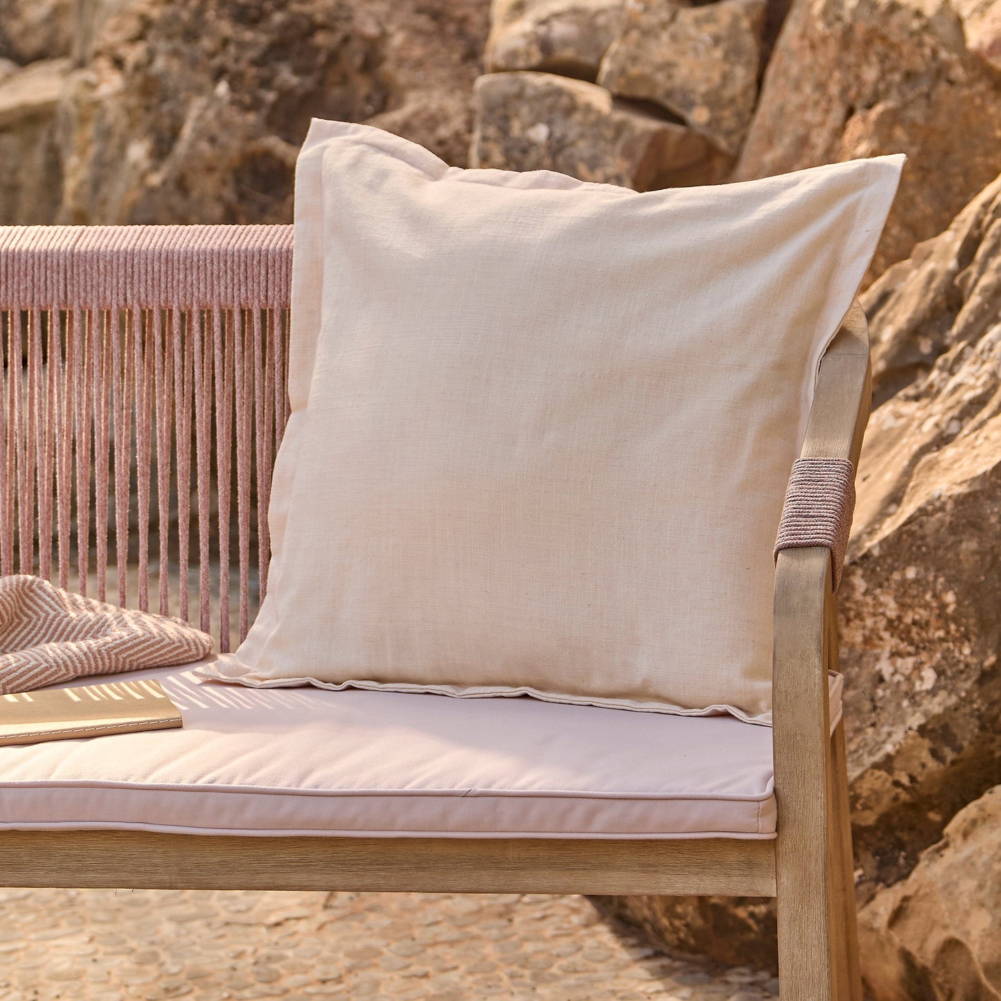 Shiro Wooden Garden Bench - Pink Rope - Laura James