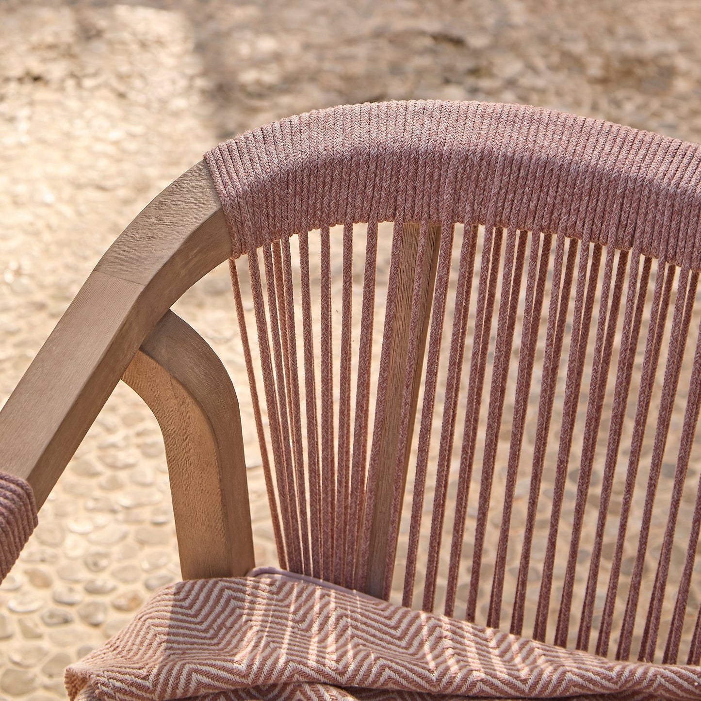 Shiro Wooden Garden Bench - Pink Rope - Laura James