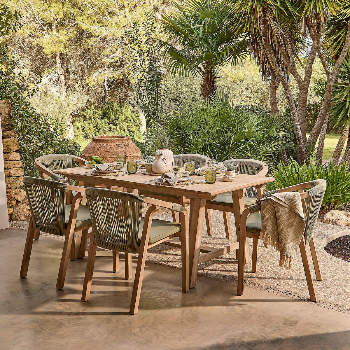 Shiro Green Rope Wooden Garden Chairs - Set of 2 - Laura James