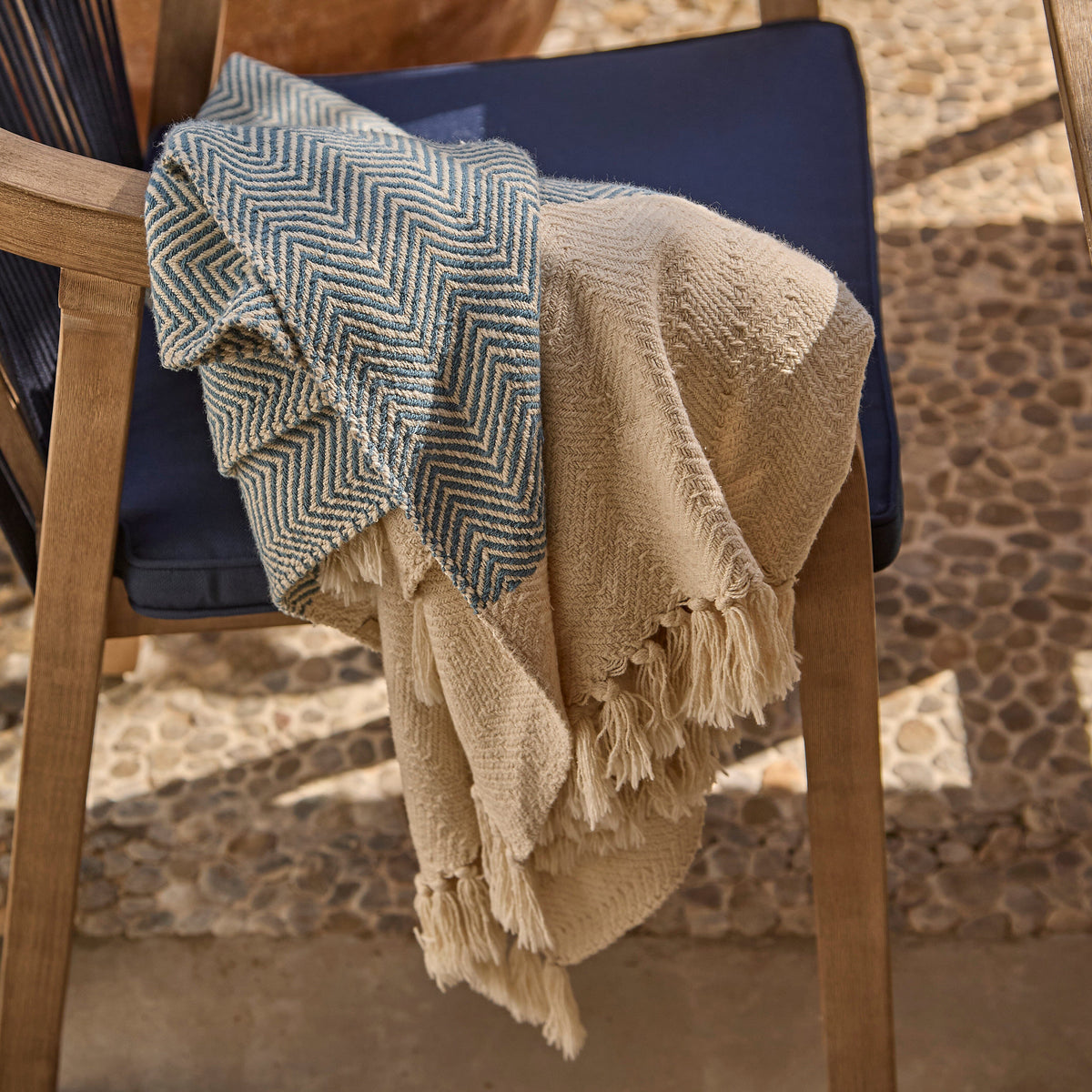 Shiro Navy Rope Wooden Garden Chairs - Set of 2 - Laura James