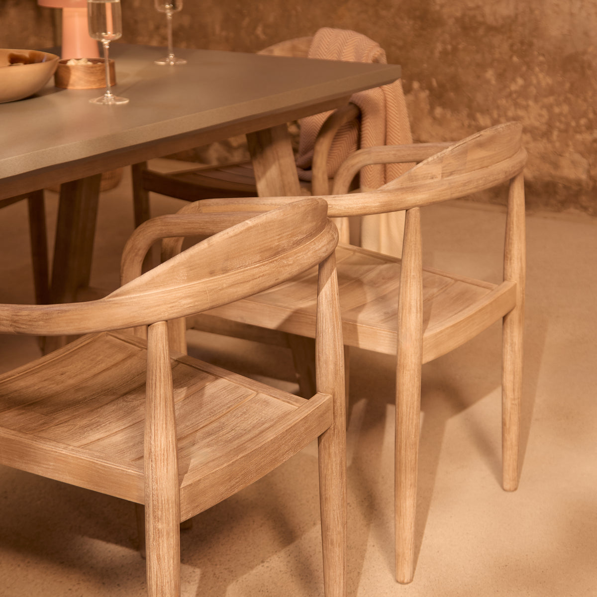 Shiro 180cm Pale Grey Concrete Dining Table Set - 6 Seater - Sasha Brushed Light Acacia Dining Chairs - Laura James