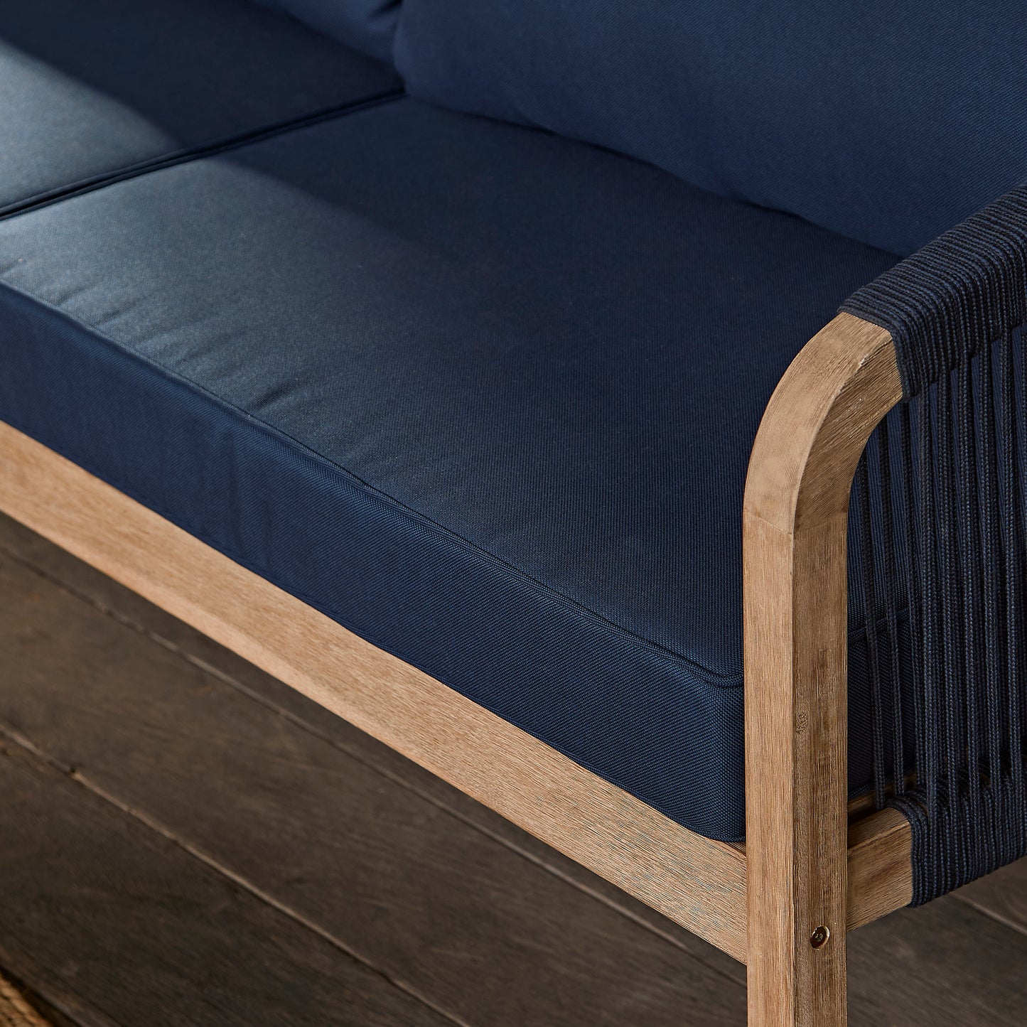 Shiro Corner Sofa with Navy Cushions with Akira Coffee Table Set - Laura James