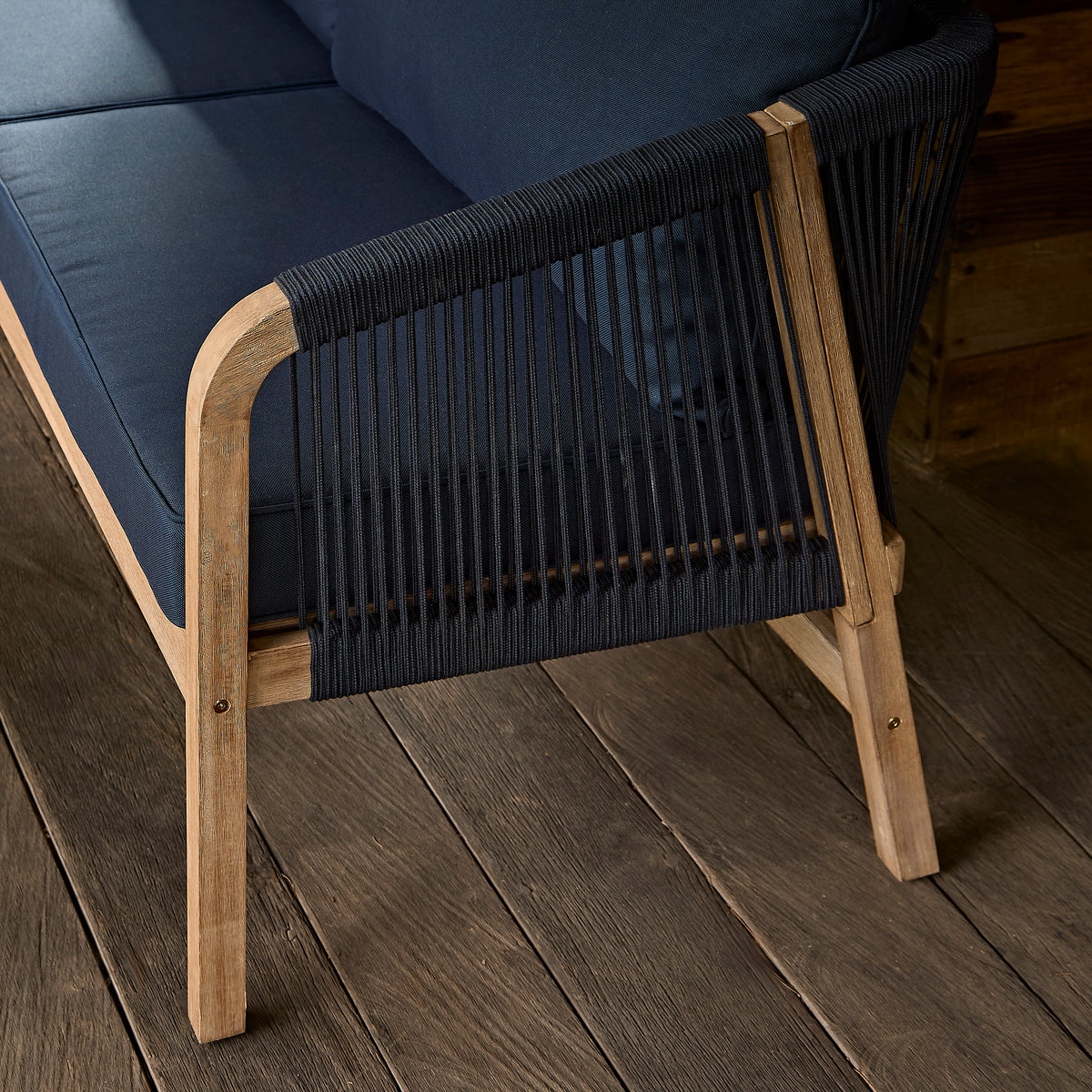 Shiro Brushed Light Acacia Garden Corner Sofa - Navy Rope - Laura James